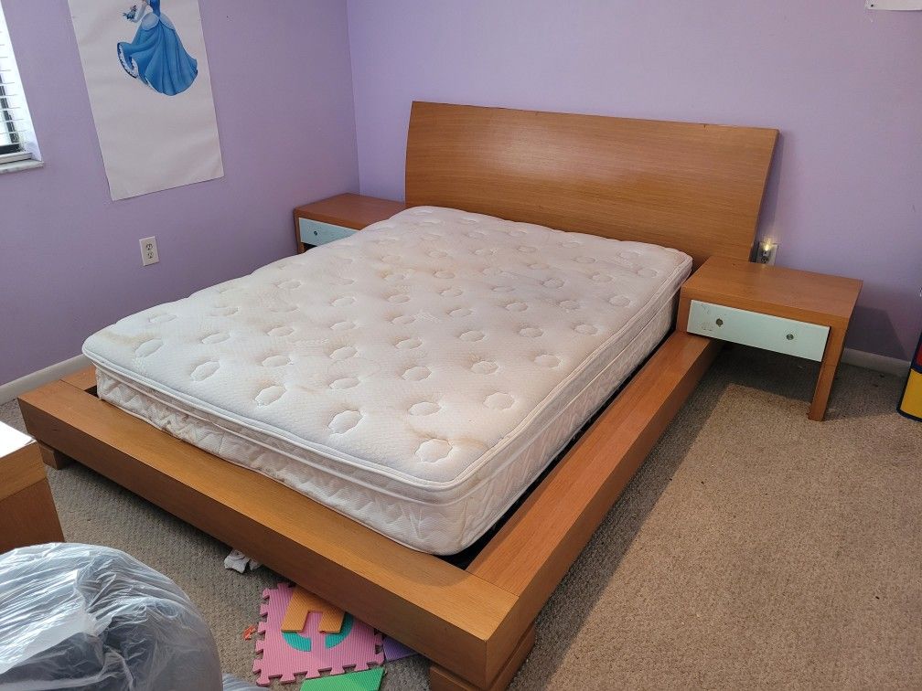 Queen Bed With Matress And  Small Desk 