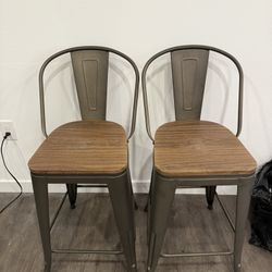 2 Metal And Wood Barstools 
