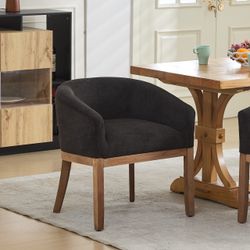 NEW Mid Century Modern Barrel Dining Chair with Arms, Black Linen Fabric