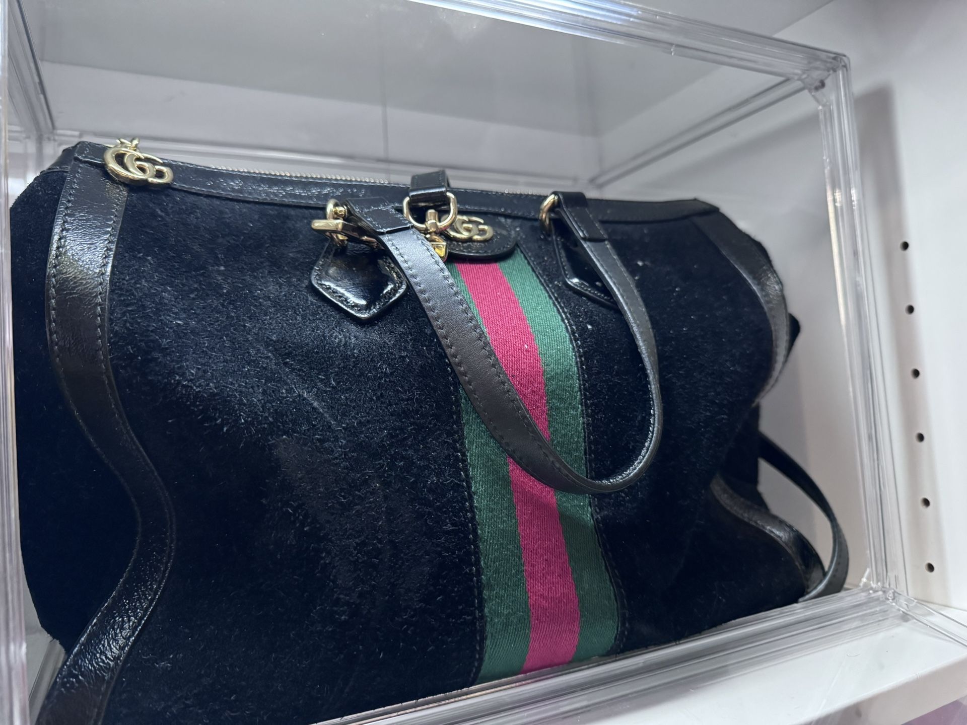 Gucci Black Leather and Suede Ophidia Tote Bag Like New