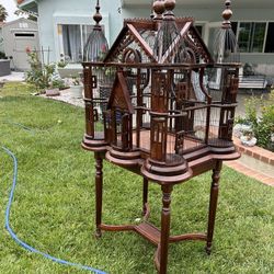 Antique Bird Cage Red Wood