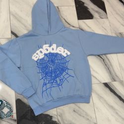 light Blue Sp5der Hoodie Size Medium