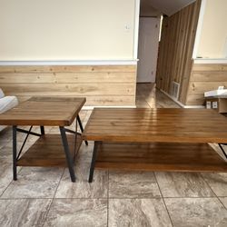 Rustic Industrial Wood and Metal Coffee Table Set