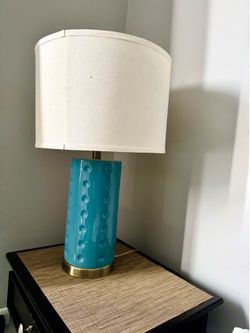 Blue Ceramic Table Lamp with White Shade