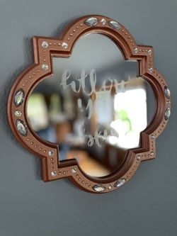 "Follow Your Bliss" Moroccan-motif Mirror w/Metallic Rose-gold Finish & Glitter