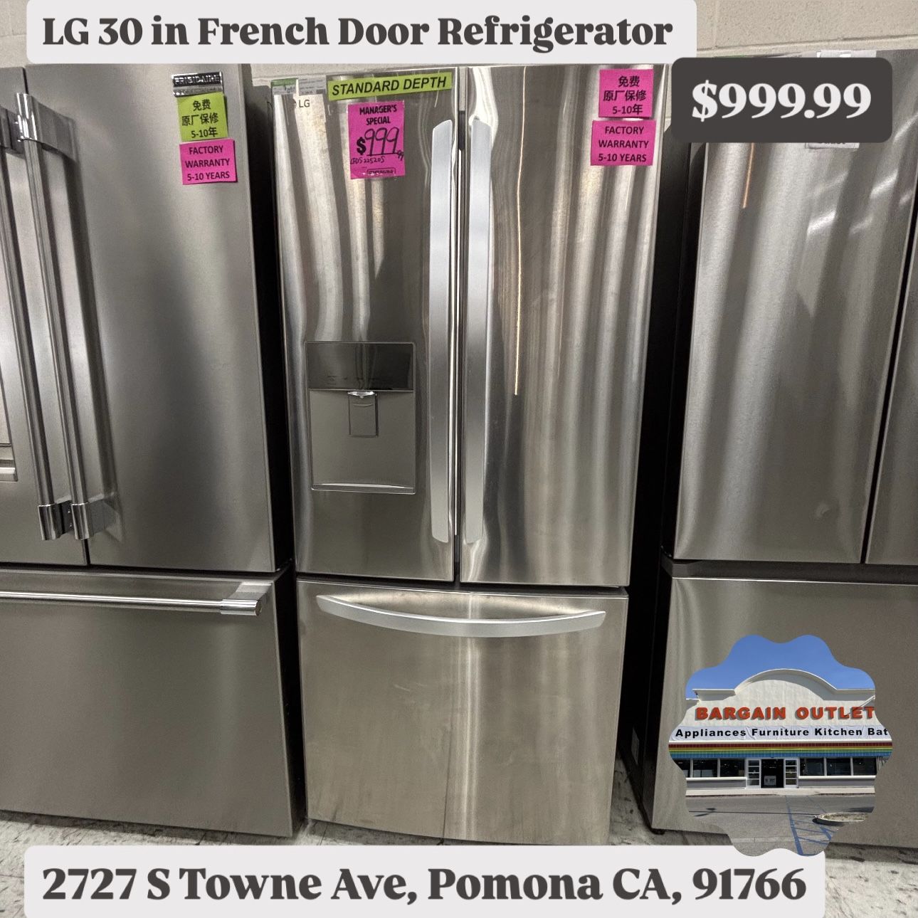 LG 30in French Door Refrigerator W/ Water Dispenser 