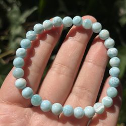 6mm Bead Stretchable Natural Larimar Bracelet 