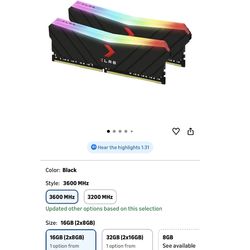 PNY XLR8 Gaming 16GB (2x8GB) DDR4 DRAM 3600MHz (PC4-28800) CL18 1.35V RGB Dual Channel Desktop (DIMM) Memory – MD16GK2D(contact info removed)XRGB