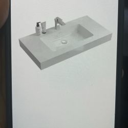 Modern White Wall-Mounted Bathroom Vanity with Integrated Sink