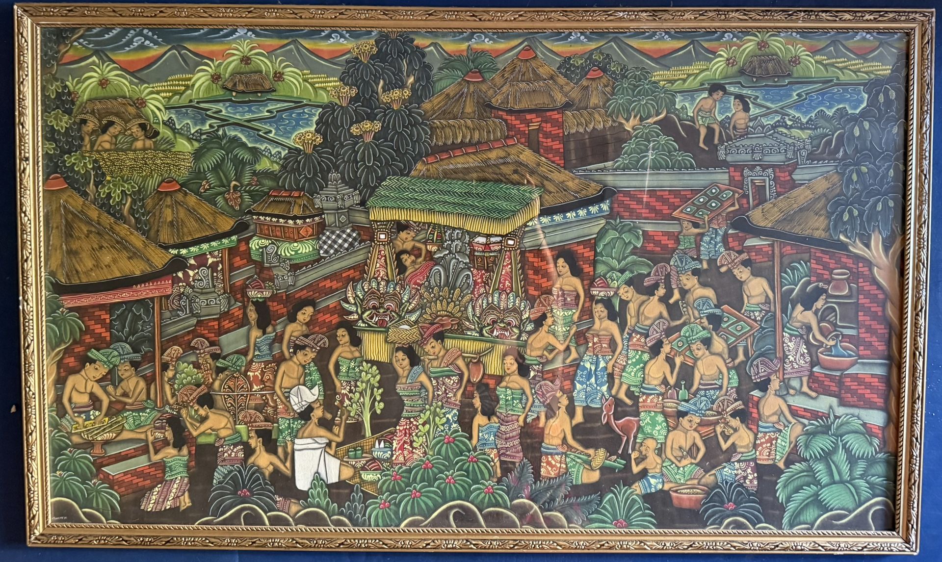 Vintage Hand painted Balinese Village Scene $299 obo w