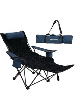 Portable Reclining Camping/Lounge Chair for Outdoor  Soft Cushion, 4-Position Backrest, Removable Footrest, Cup Holder & Versatile Carry Bag