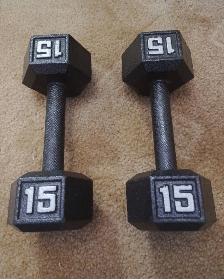15 lb Hex Dumbbells (Pair) – $30