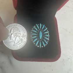 925 Sterling silver genuine turquoise ring , size 8 , marked 5 ⭐️ 925 , large oval front with cluster of turquoise stones