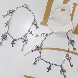 Christmas Gift Set New Silver Key And Cross Charm Bracelet Custom