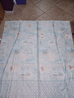 Coastal Beach Theme Shower Curtain with Seashell Hooks