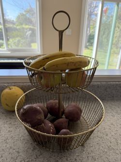 🍎 Gold 2-Tier Fruit Basket Stand