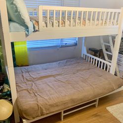 White Bunk Bed with Full Size Futon Bottom Twin On Top