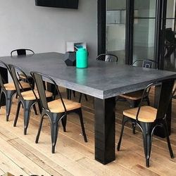 Concrete Top Farmhouse Dining Tables. 