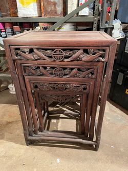 Chinese Carved Wood Nesting Tables Set of 4