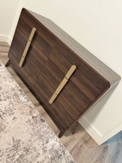 Modern 6-Drawer Dresser – Walnut Brown with Gold Handles