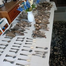 A Table Full Of Great Vintage Silverware & More