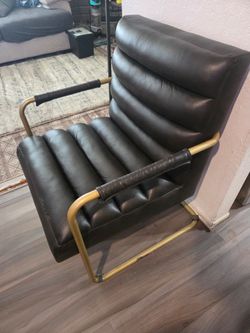 Black Leather Accent Chair with Gold Frame