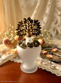 Vintage frosted glass perfume bottle by Glass Act Studio Tree Of Life Stopper 6"