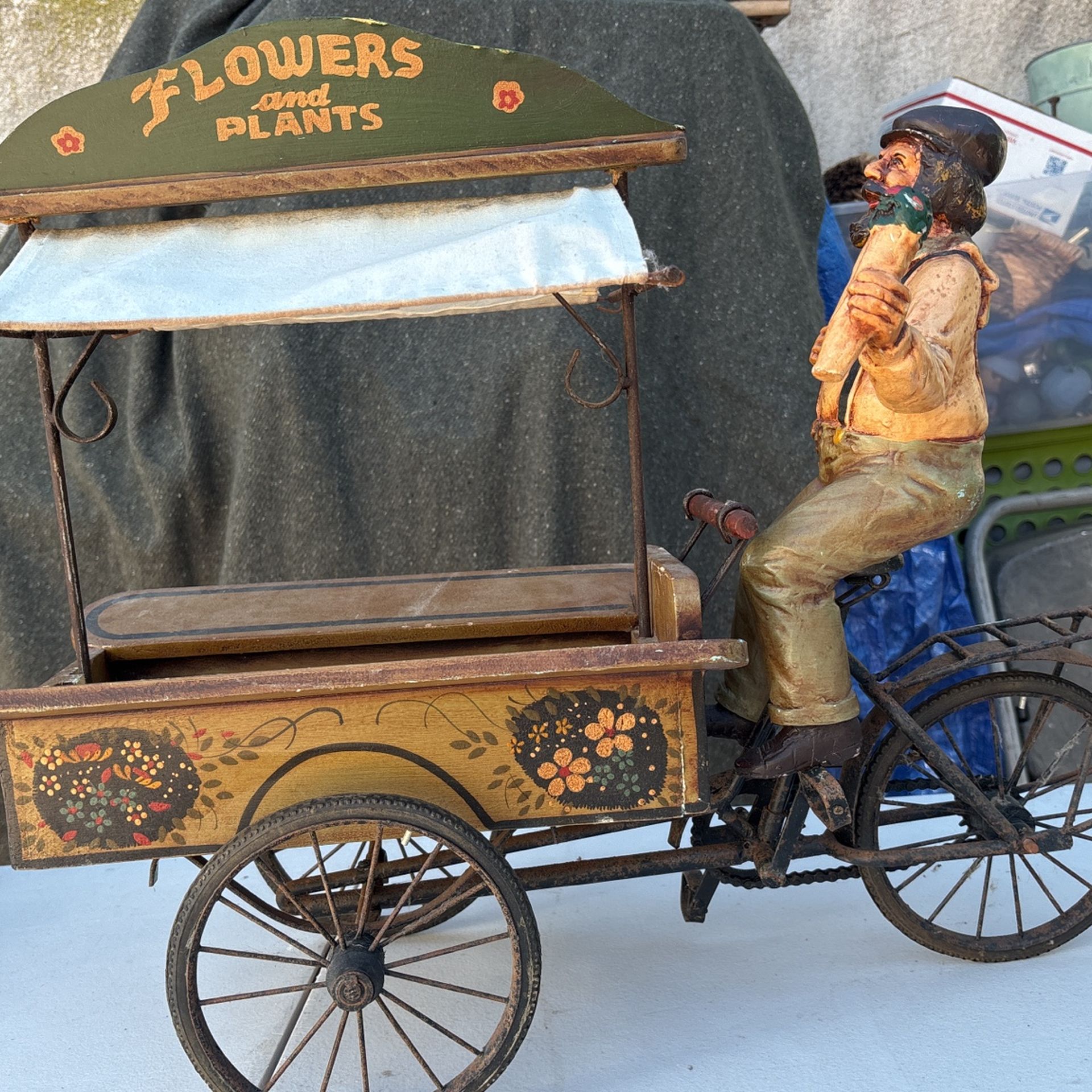 Vintage Flower Cart w/ Bike & Flower.