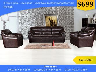 3 PIECE SOFA + LIVE SEAT + CHAIR FAUX LEATHER LIBING ROOM SET MF2839