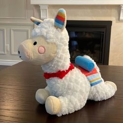FAO Schwarz Llama Plush Toy Stuffed Animal with Brass Button Excellent Condition 