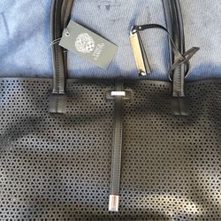 Vince Camuto New Leila Laser Cut Black Silver Leather Tote - Handbag 