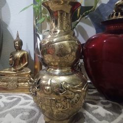 Large Hand Made Chinese Brass Vase 