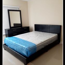 New QUEEN bed frame - With Dresser and Mirror /  Mattress Sold Separately