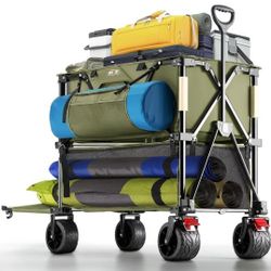 Overmont 400L Foldable Double Decker Wagon - Large Capacity Collapsible Wagon Cart- 52" Extra Long Extender 