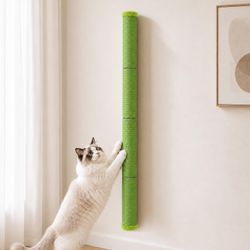 60" Cat Wall Scratching Post, Wall Mounted Scratching & Climbing, Sisal Rope (Green)
