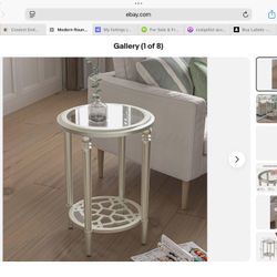 COSIEST Modern Round End Table, 2-Tier Champagne Side Table with Tempered Glass