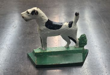 Antique American 1929 Cast Iron Dog Door Stop