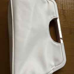 White Structured Clutch with Gold Handle – Minimalist Statement Bag