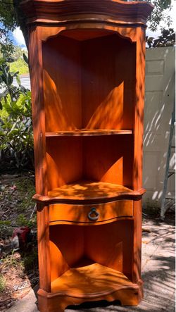 Wooden Corner Shelf Unit with Drawer