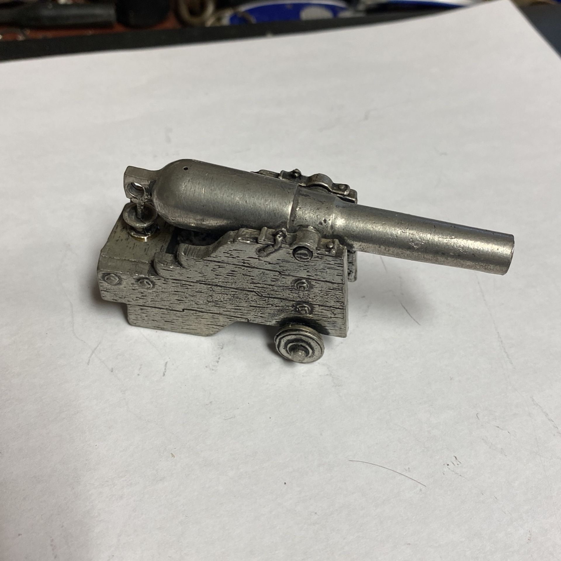Pewter Ship Cannon On Wheels 4 Inches Very Nice
