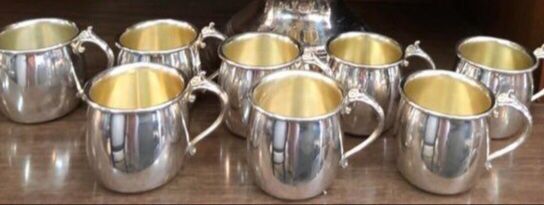 Vintage Silver Plated Punch Bowl W/8 Cups From 1960’s By Towle Silversmith Original Condition