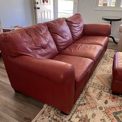 Red Leather Couch And Ottoman