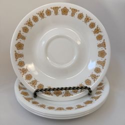 Set of 4 CORNING CORELLE Butterfly Gold Saucers 6 1/4” USA Mustard Yellow Flower