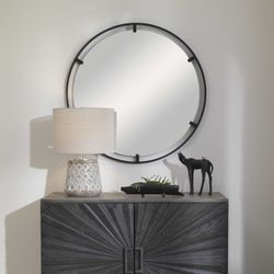 Cashel Black Round Iron Mirror