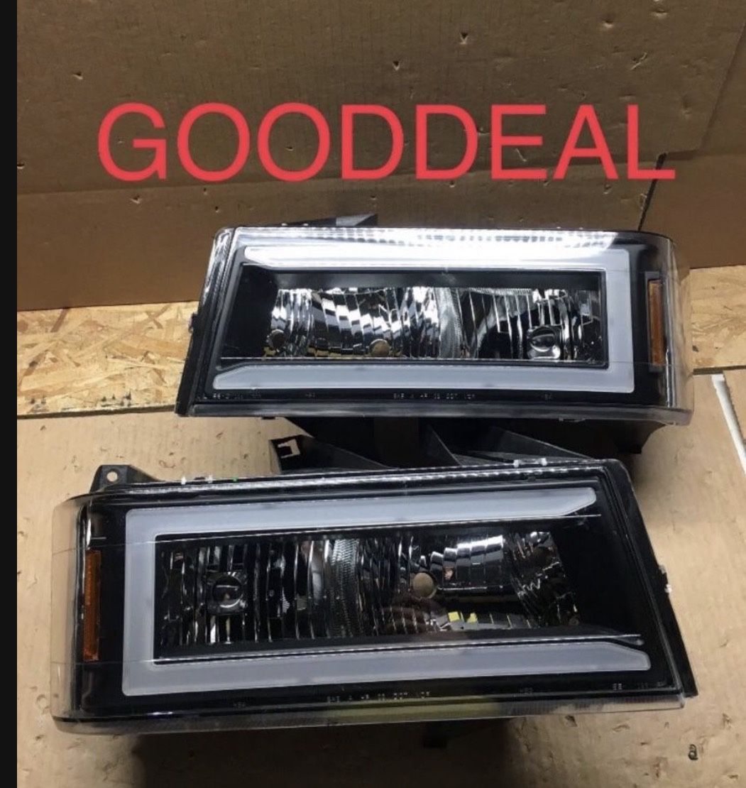 *WATERMARK* #OH144 2004-2012 Chevrolet Colorado Chevy Black LED Bar DRL Halogen Headlight Head Lights Pair Set