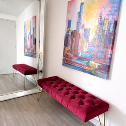 Modern Velvet Tufted Entryway Bench – Gold Legs