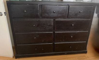 Dark Brown Wood Dresser with 9 Drawers