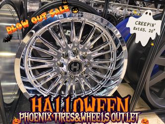 🎃 HALLOWEEN BLOWOUT SALE! 👻 Ultra-sleek multi-spoke design that commands attention! 20" Hardcore Off-Road chrome mesh-style wheels on sale now. 