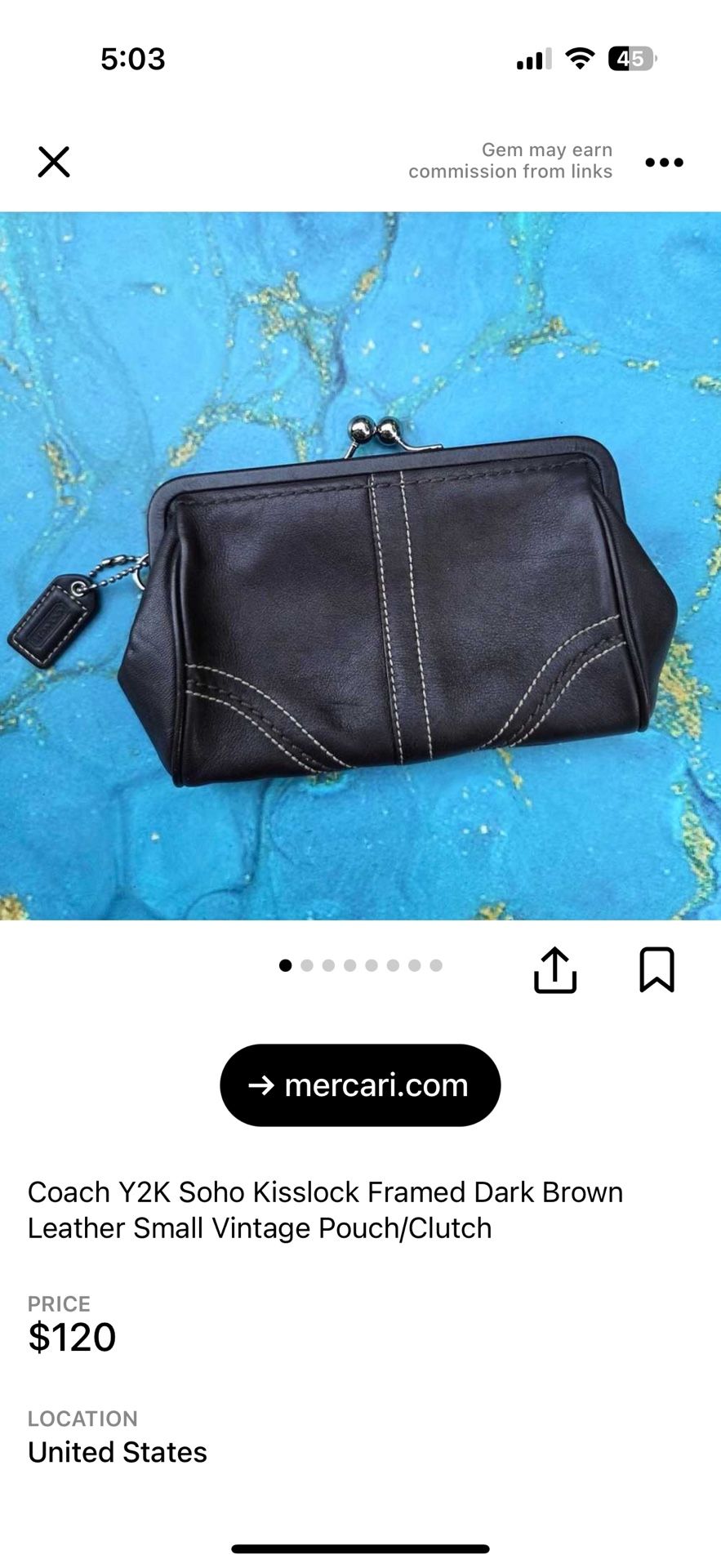 Coach Y2K Soho Kisslock Framed Dark Brown Leather Small Vintage Pouch/Clutch