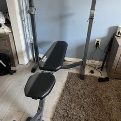 Fitness Gear Bench With Barbell And Weights 